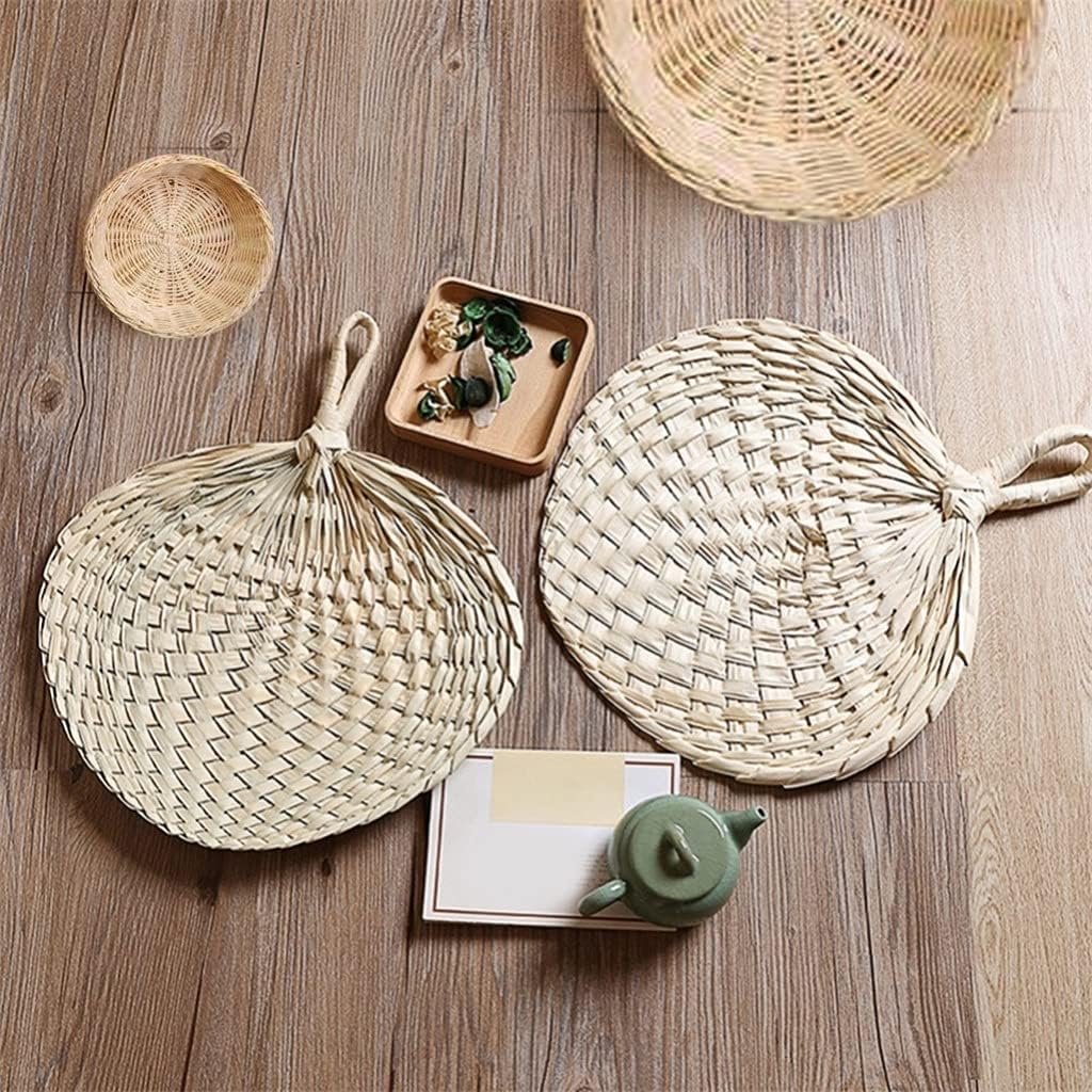 Natural Handmade Fan Chinese Hand Weaving Palm Leaf Portable Vintage Cool Children Hiking Home Decoration