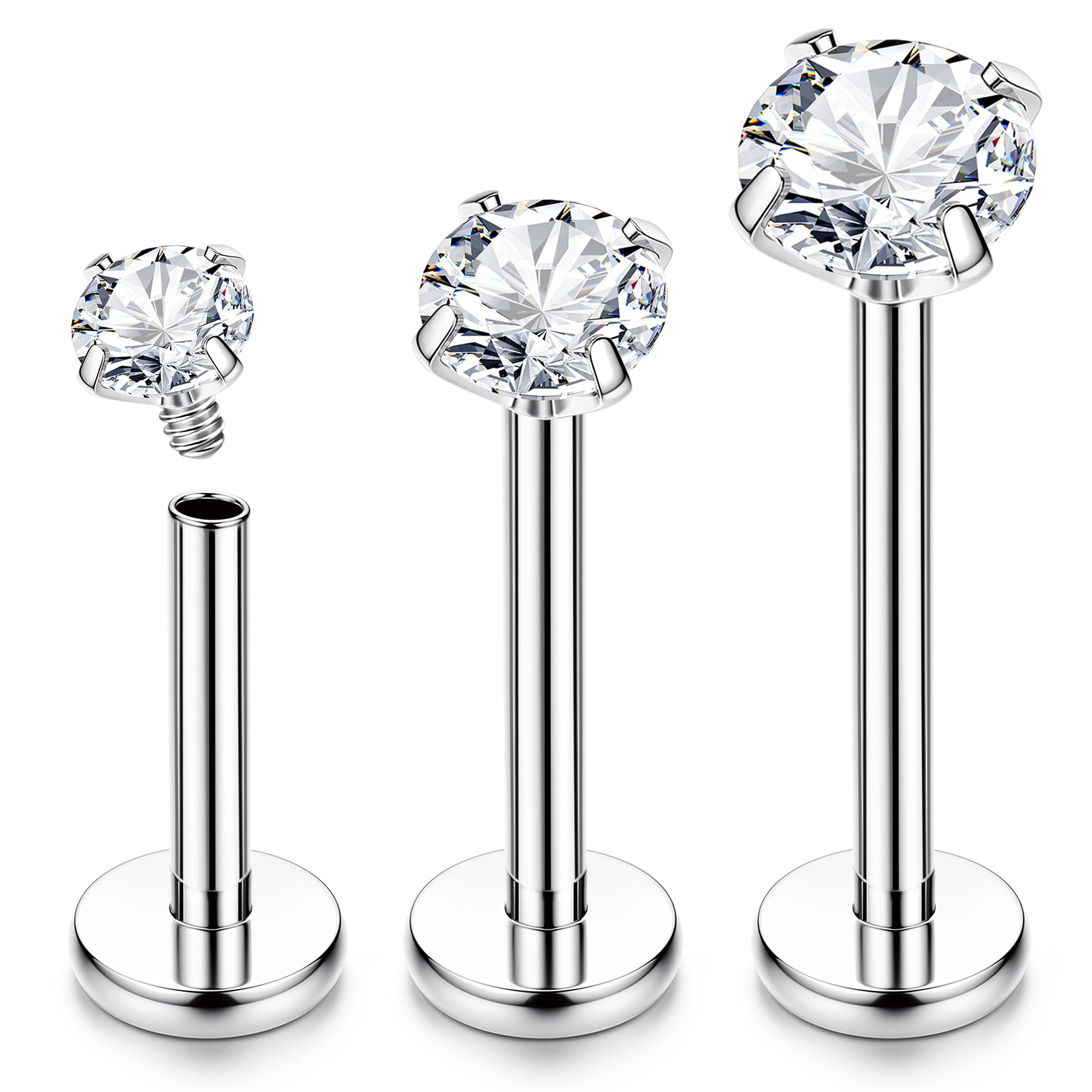 Chriscoco 16G G23 Titanio Piercing Labio Piercing Oreja Piercing Tragus Piercing Nariz CZ Ópalo Labret Monroe Cartílago Helix Piercing 6/8/10MM