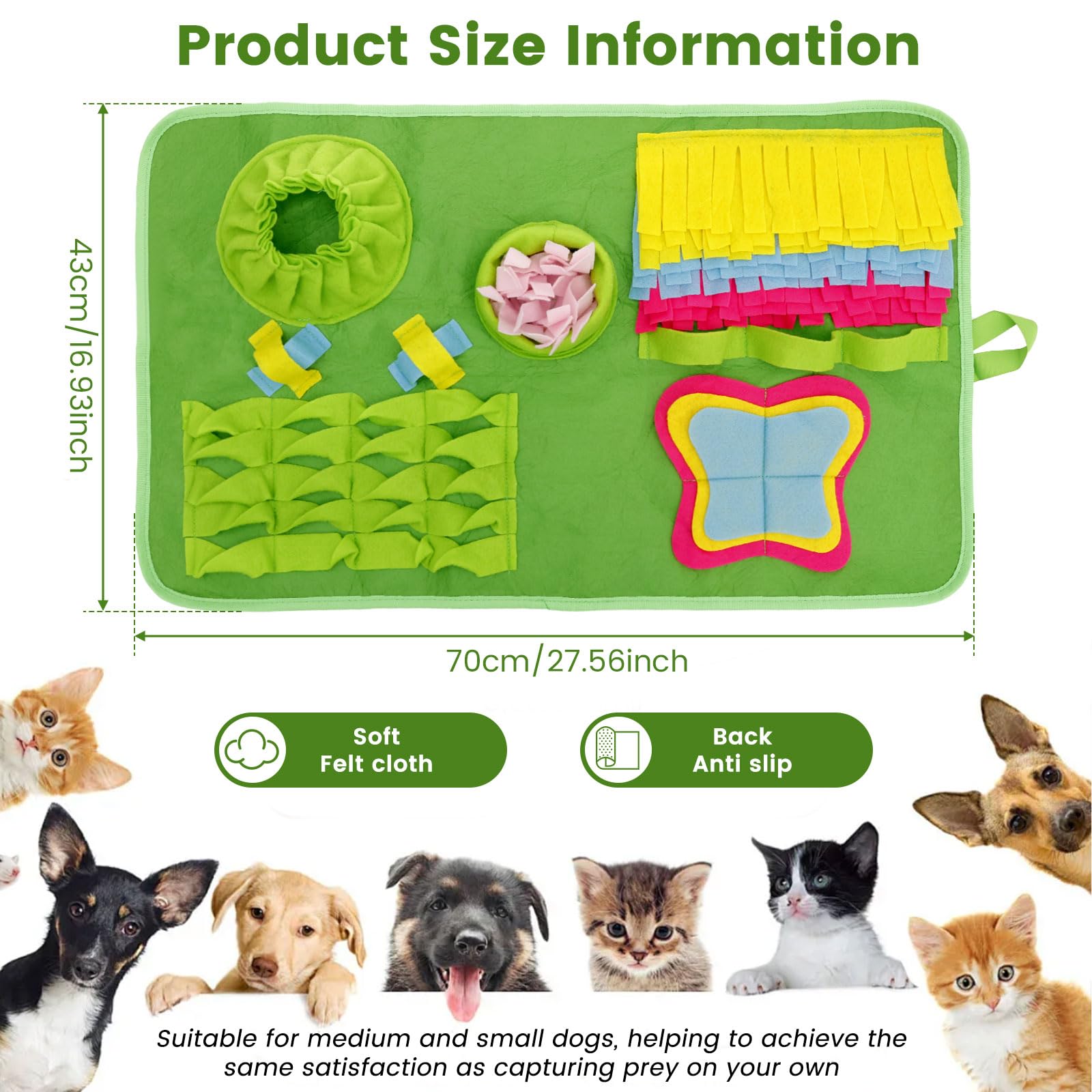 HJJWNDDNG Snuffle Mat for Dogs, Rectangular Felt Cloth Interactive Snuffle Mat Pet Treats Feeding Mats Foraging Puzzle Blanket Slow Feeding Pad Training Pad with Non Slip Bottom