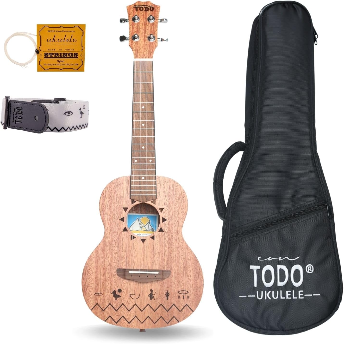 TODO Concert Ukulele Mahogany 23 Inch : The Nile Ukulele for Adults & Beginners Kit with Carbon Strings, Bag, Strap