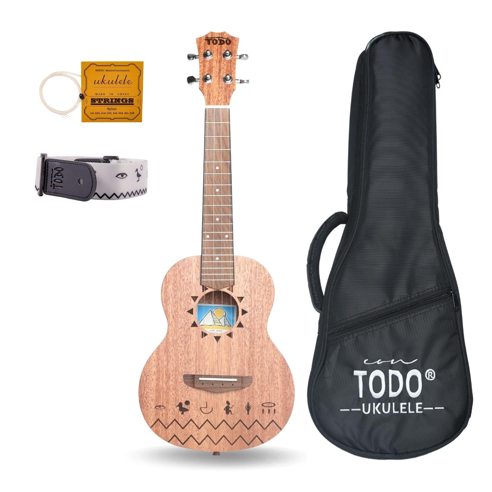 TODO Music Ukulele Die Nile Ukulele für Erwachsene & Anfänger Kit mit Carbon Saiten, Tasche, Gurt (Mahogany, Soprano)
