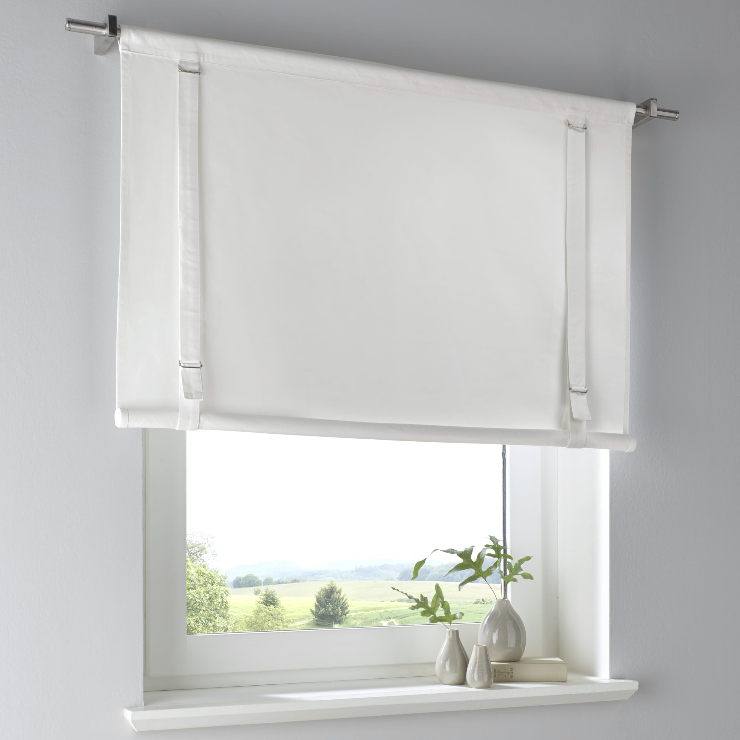 Tim - Tenda a pacchetto in 100% cotone, colore bianco, con coulisse, larghezza 120 cm x altezza 100 cm
