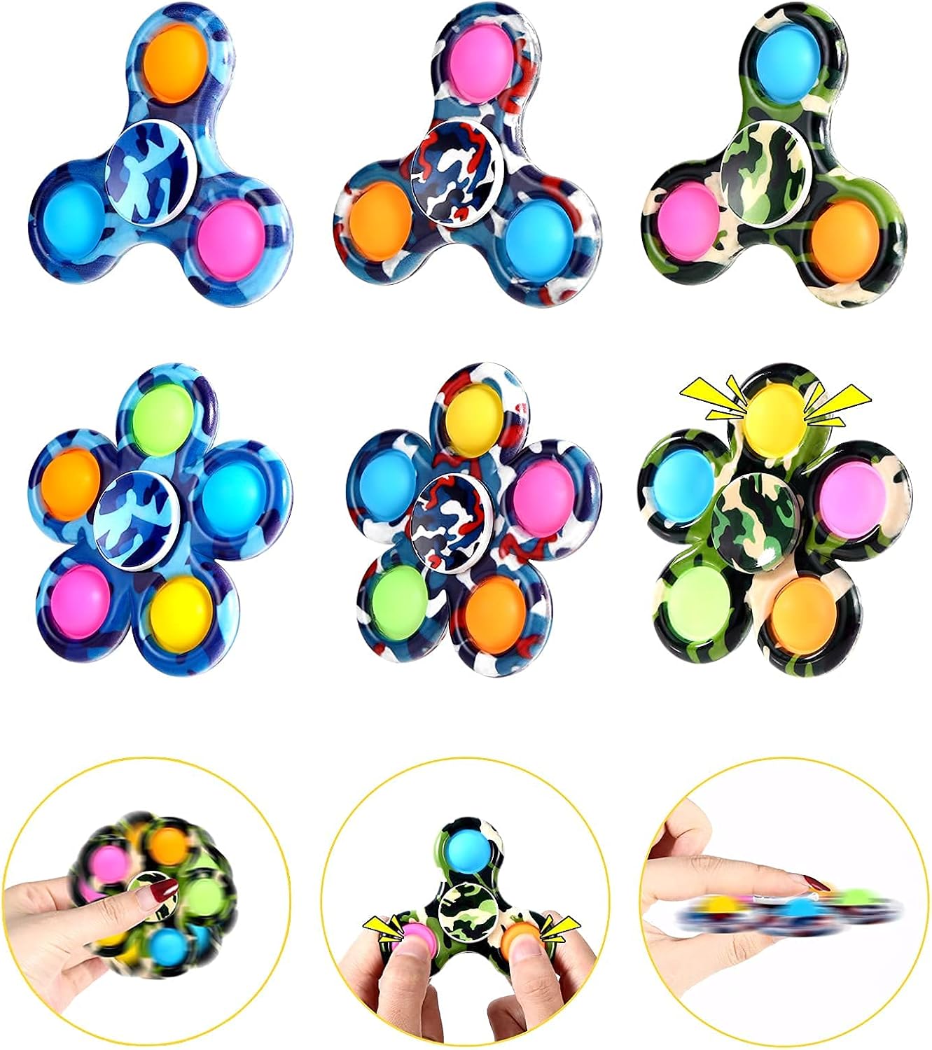 Gigilli 6 Pcs Fidget Spinners Fidget Toys for Kids, Classroom Prizes Sensory Toys for Toddlers, Goodie Bag Suffers Birthday Return Gifts Party Favors