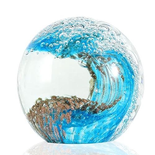 Crystal Ball Glass Collectible Figurines Spere Hand Blown Ocean Waves