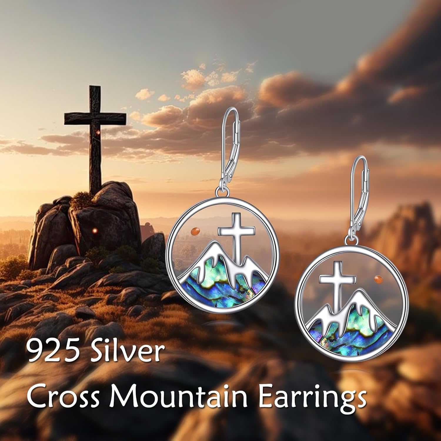 Mountain Earrings Gifts Sterling Silver Abalone Sun Mountain and Tree Dangle Earrings Nature Jewelry Gift for Skiers, Hikers, Campers, Climbers,Nature Lovers