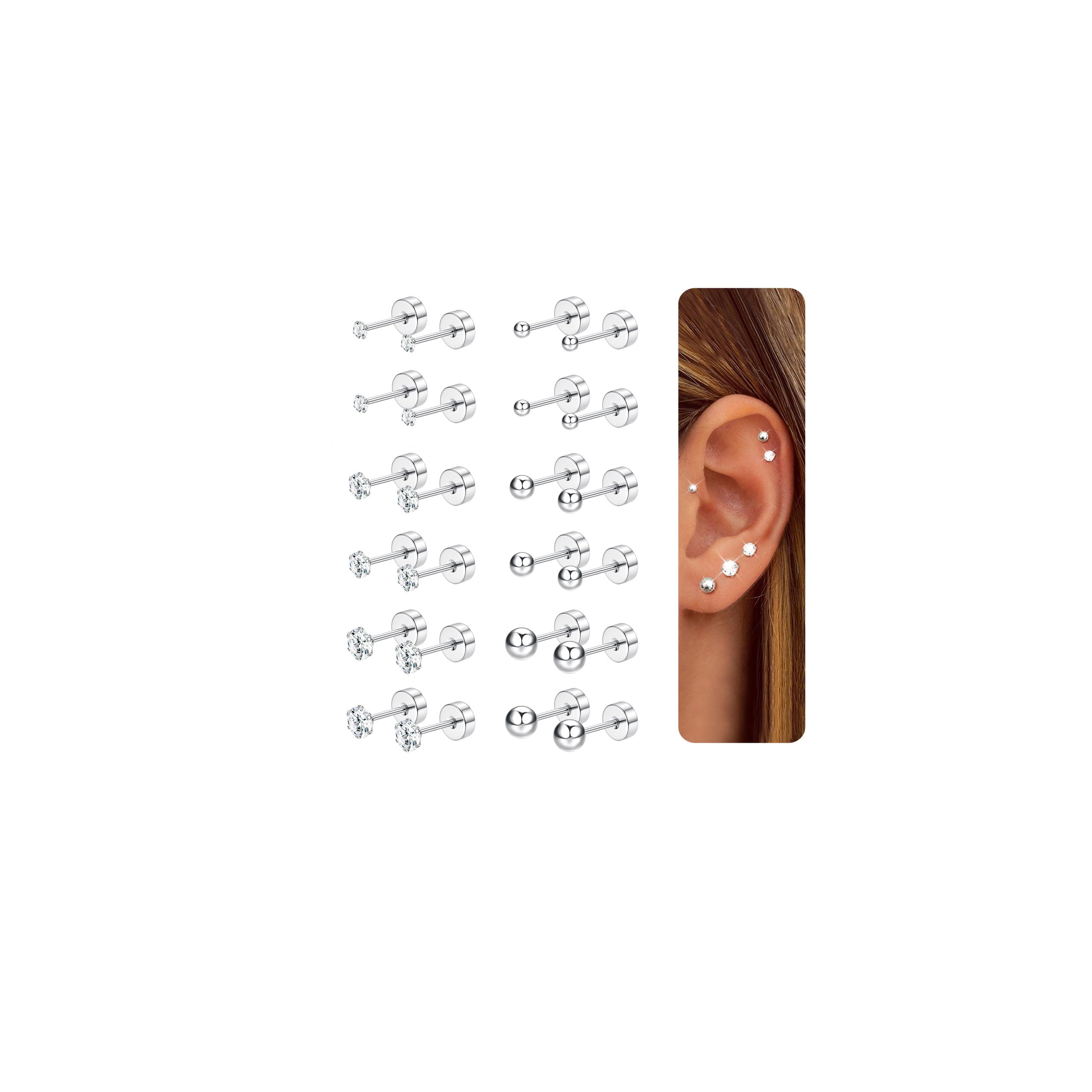 Set 12 Pezzi Piercing In Acciaio 316L - Per Narice, Orecchio, Labret E Altri - Foto 10