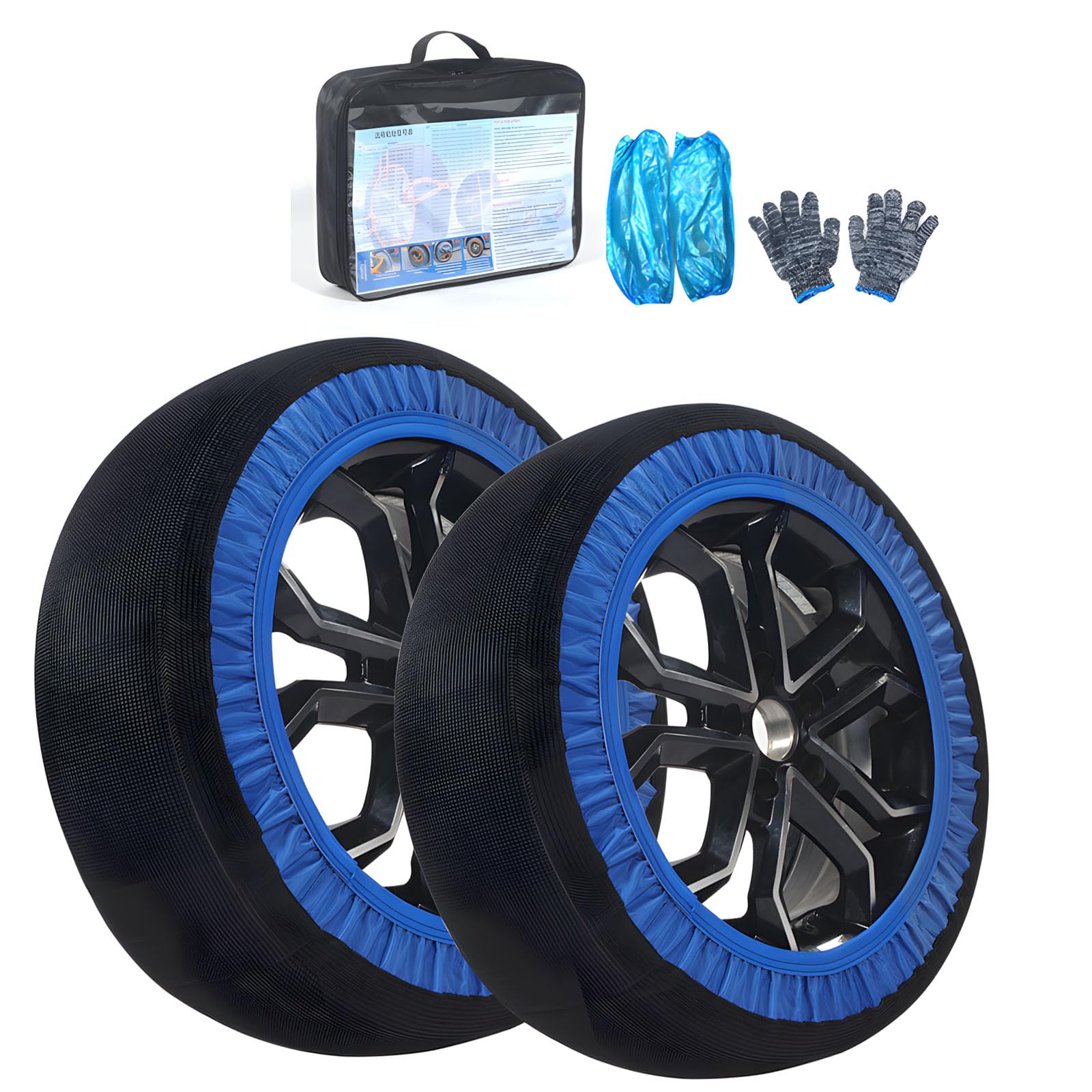 Lot de 2 paires de chaussettes à neige universelles pour pneus de voiture, SUV et camions - Solution antidérapante offrant une traction sûre - Chaînes à neige textiles