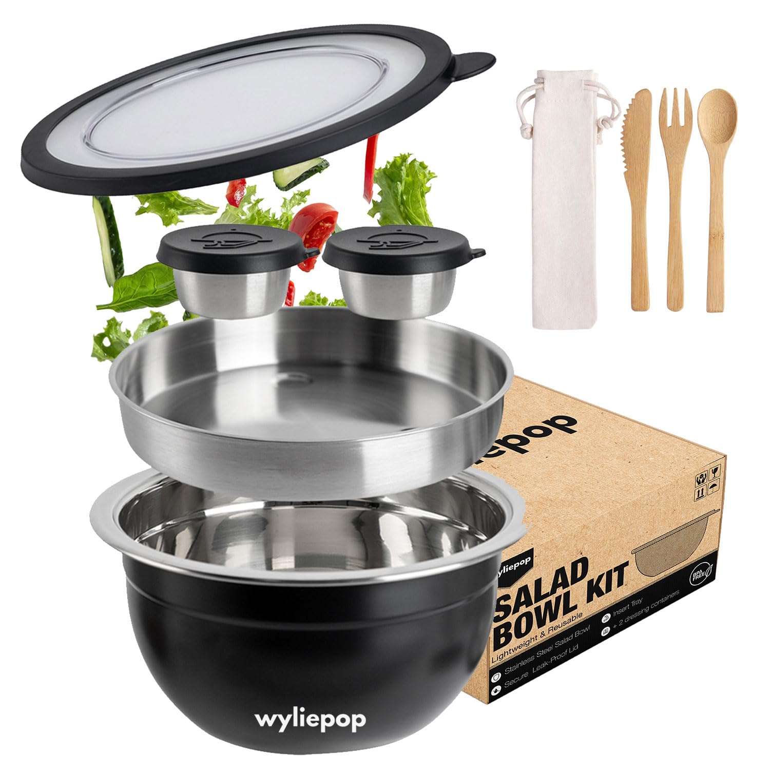 Amazon.com | Wyliepop 64oz Stainless Steel Salad Bowl Kit & 3Pcs
