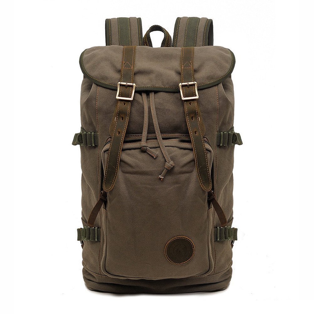 P.KU.VDSL Canvas Hiking Backpack, AUGUR SERIES 15 inch Laptop Luggage Backpack, Casual Daypacks Leather Shoulder Rucksack for Mountaineering Outdoor Weekend Traveling