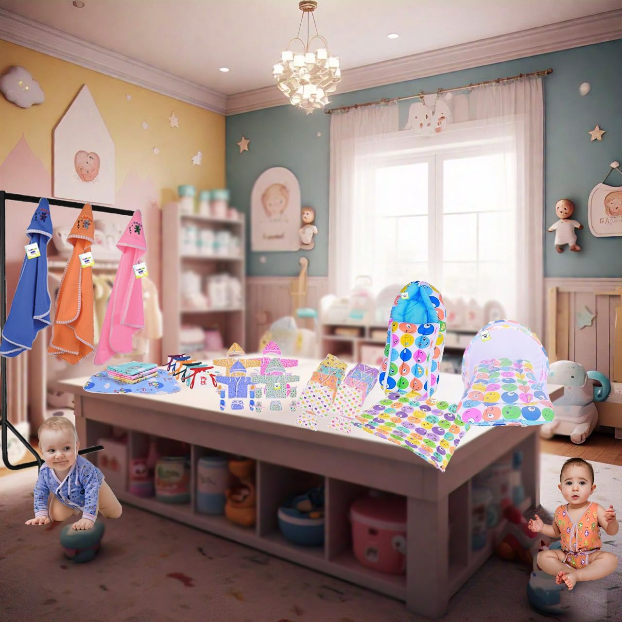 Toddylon Flat Bed 56 in 1 New Born Products All | Gift Packs | Baby Shower | Bed | Clothing | Essentials Items | Combo Pack | Maternity Kit | Infants | Bedding | Clothes (0-6 Months, Multicolor) 2