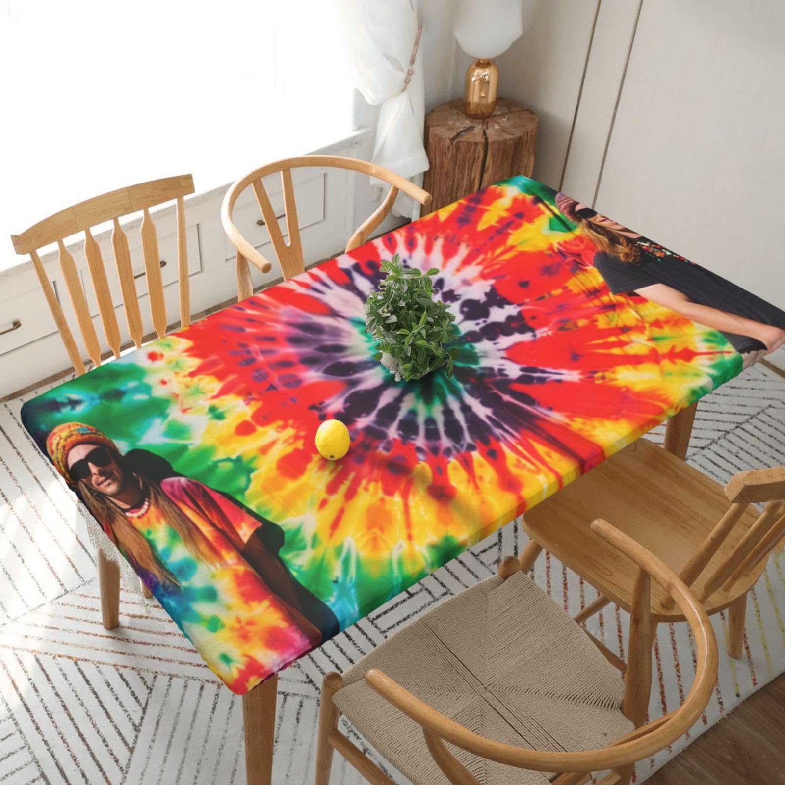 WPKJU Tie Dye Hippies Printed Tablecloths 5ft Rectangular Table Covers Washable Polyester Decorative Table Cloth for Dining Table Picnic Wedding