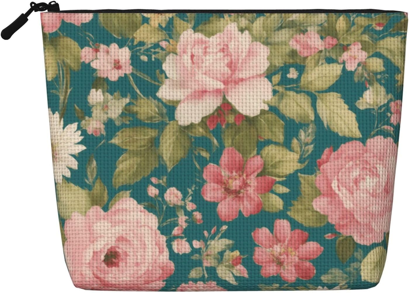 Fake Hemp Blossom Flower Print Makeup Bag