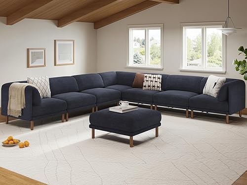 Miniatura 31 de CUGOAO Sofá modular modular, 3 asientos en forma de L, moderno sofá modular de mediados de siglo, sofá modular de asiento profundo, cómodos sofás de