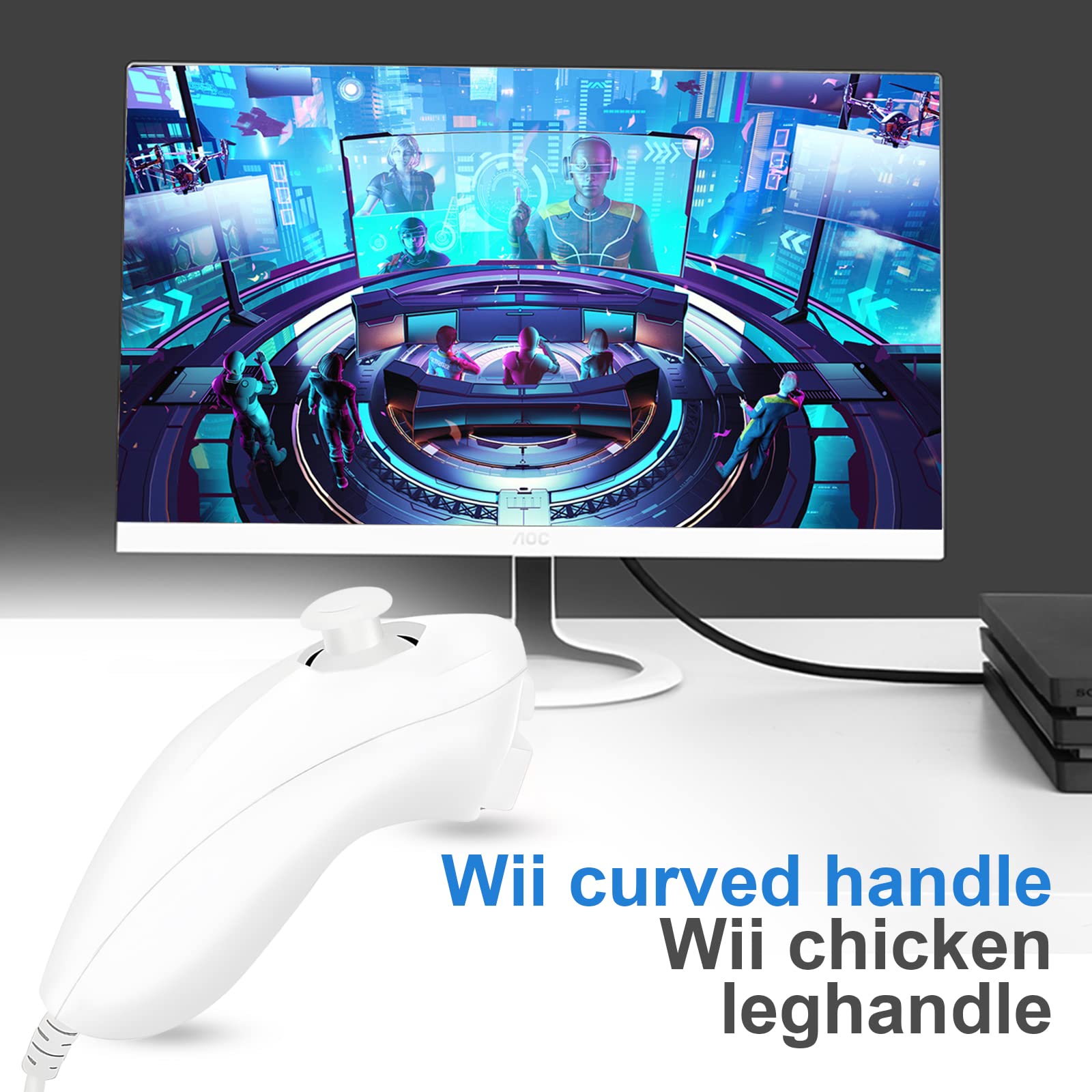 Sporgo Lot de 2 manettes Nunchuk pour Wii U Video Gamepa, manette Nunchaku droite avec Motion Plus, contrôleur Nunchuck de rechange parfaitement compatible avec la console Wii et Wii U