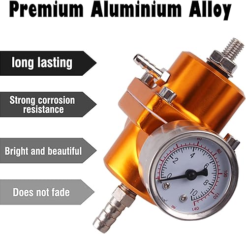 Miniatura 23 de BARTOO Kit universal de regulador de presión de combustible ajustable, regulador de combustible de aluminio, regulador de presión de inyección