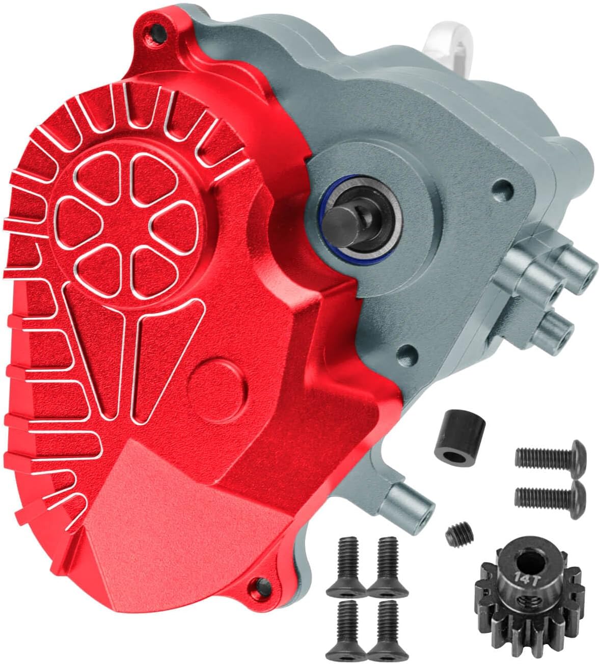 RC Transmission Gearbox Upgrades Part for 1/10 SCX10 AXI03004 Capra 1.9 UTB,Aluminum Complete Transmission Case Hops Up,Red-Titanium