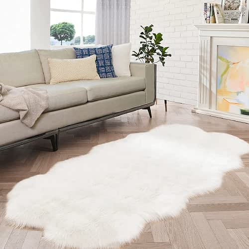 ORINOVA White Fluffy Washable Shag Area Rugs for Bedroom Faux