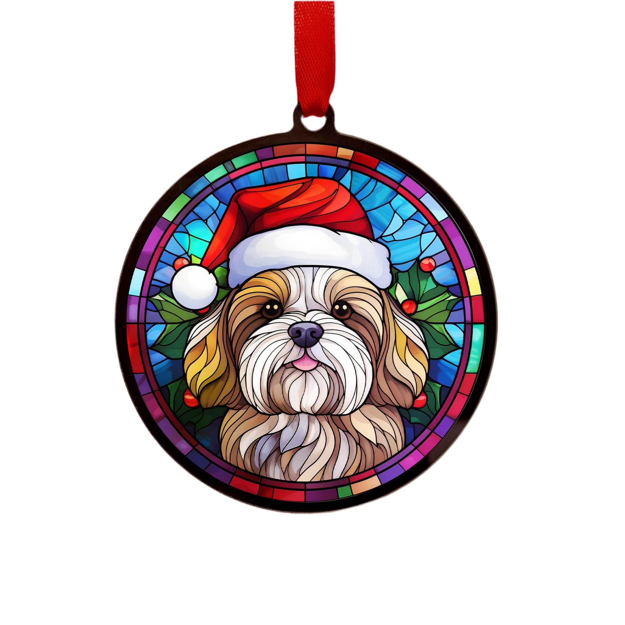 Lhasa Apso Suncatcher Decoration Santa Hat Christmas