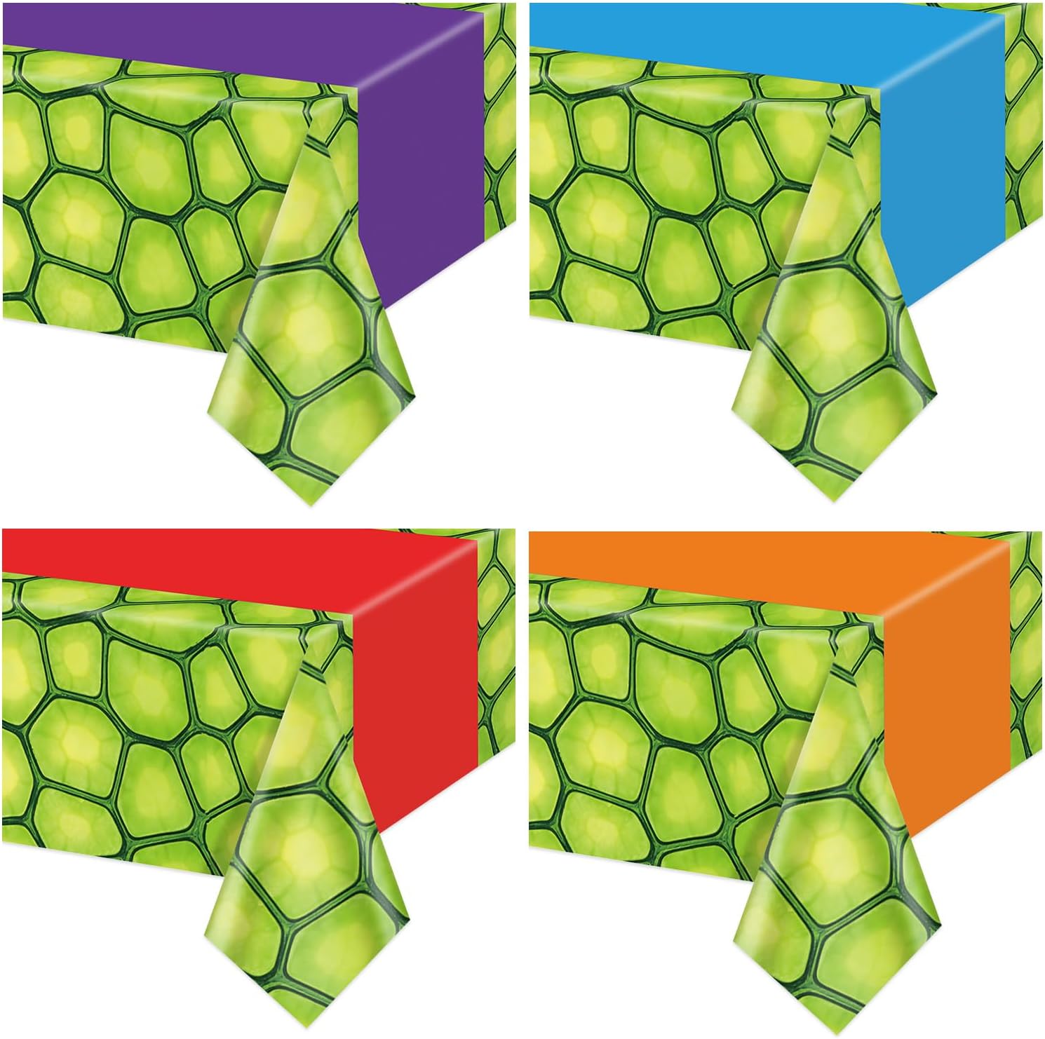 4 Pack Cartoon Turtle Tablecloths, 51 x 86 Inches Green Table Cover with Blue Purple Red Orange Table Runner for Turtle Theme Kid’s Birthday Party Holiday Outdoor Camping Decoration