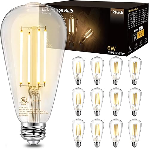 DAYBETTER Bombillas LED Edison vintage, bombilla LED E26 equivalente a 60 W, bombillas LED regulables, alto brillo 6 W 800 LM, blanco cálido 2700 K,