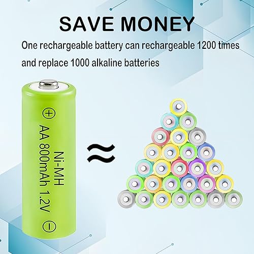 Miniatura 5 de Baterías recargables de 1.2 V AA tamaño 800 mAh, doble A, batería NiMH precargada de alta capacidad para luces solares de jardín, antifugas,