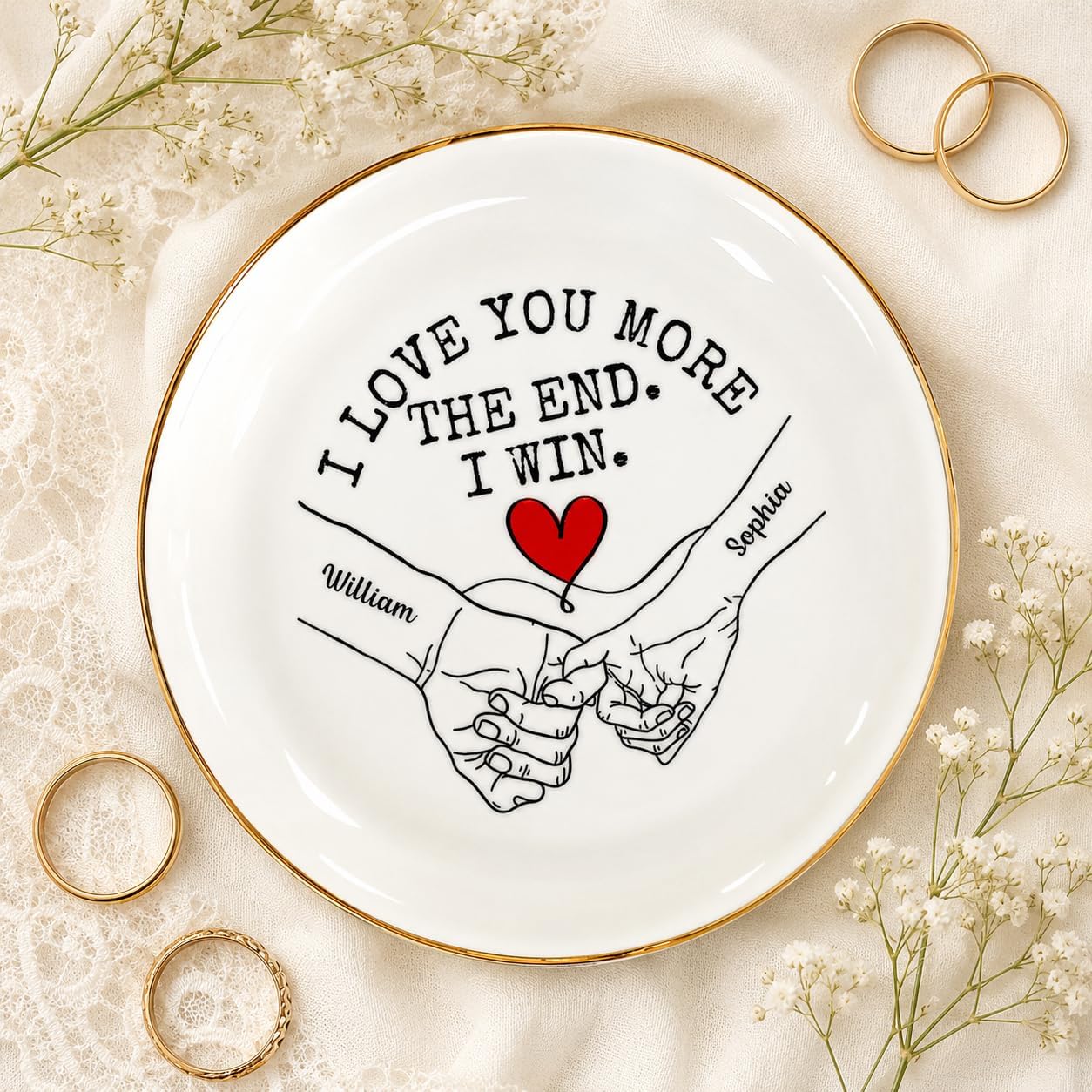 WANDER PRINTS I Love You More Personalized Round Ring Dish