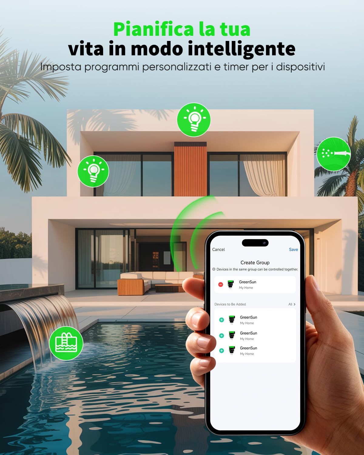GreenSun Presa Smart Esterna - Presa Smart WiFi Outdoor Presa Intelligente Alexa Smart Life App WIFI Presa Intelligente WiFi Presa con Misura del Consumo Energetico 16A 4PC | La presa Wi-Fi IP44 misura il consumo, offre timer e orari e può essere controll