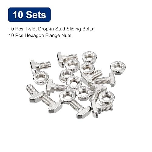 Miniatura 3 de uxcell M8x16mm T Ranura Drop-in Bolt y M8 Juego de tuercas hexagonales M8 de brida hexagonal, 10 juegos de tornillos deslizantes en forma de T de
