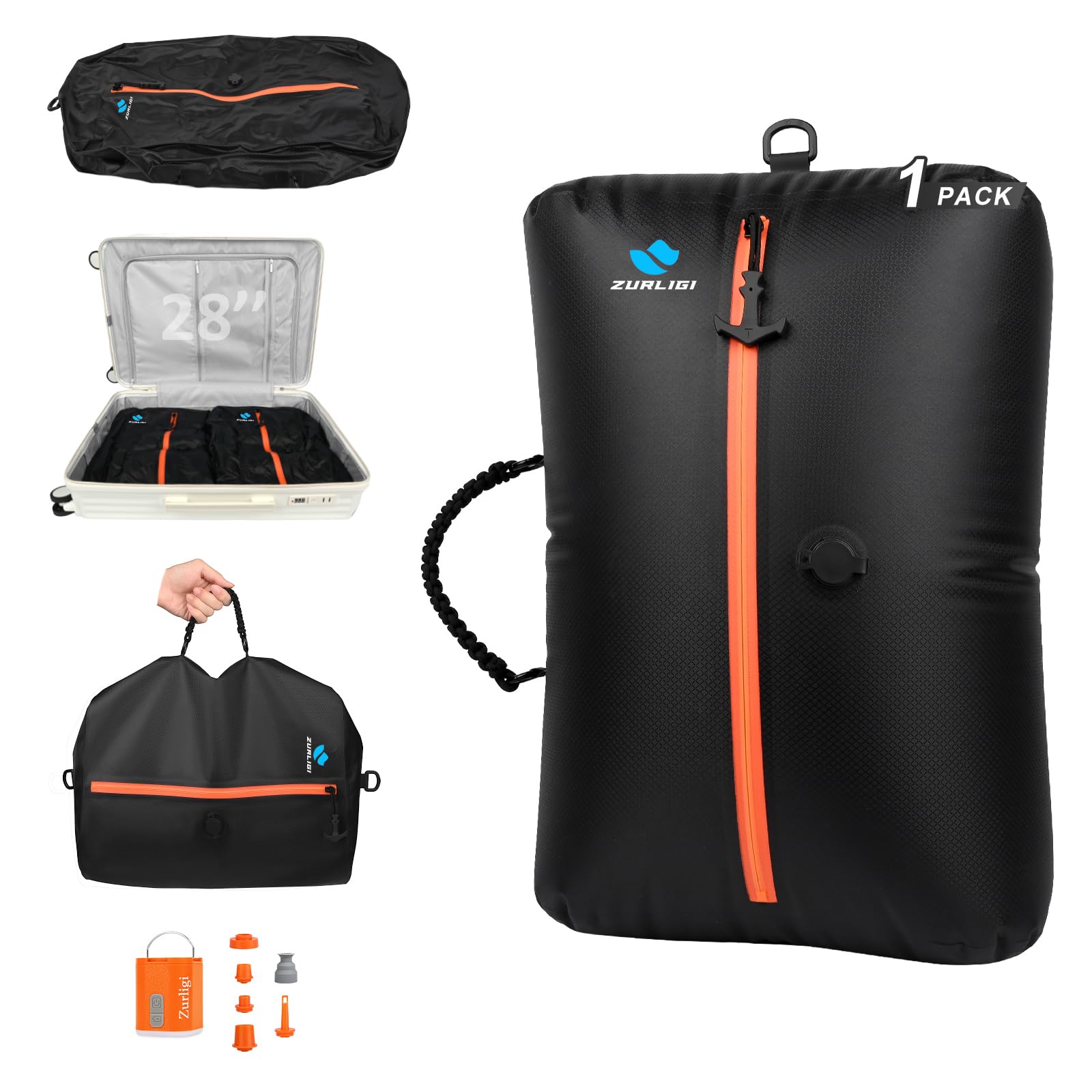 Zurligi Travel Vacuum Bag with Pump, IPX8 Waterproof Reusable Nylon Bag
