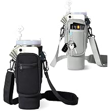Water Bottle Carrier Bag with Phone Pocket for Stanley 40oz Tumbler with HandleBlack+Gray