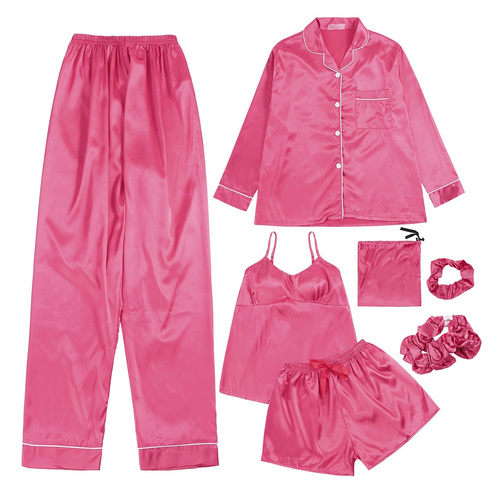 Sheey Juego de 7 Piezas Conjunto de Pijama Fino para Mujer, Ropa de Dormir Cómoda y Suave para Primavera Verano Otoño Invierno Fiesta, Inicio