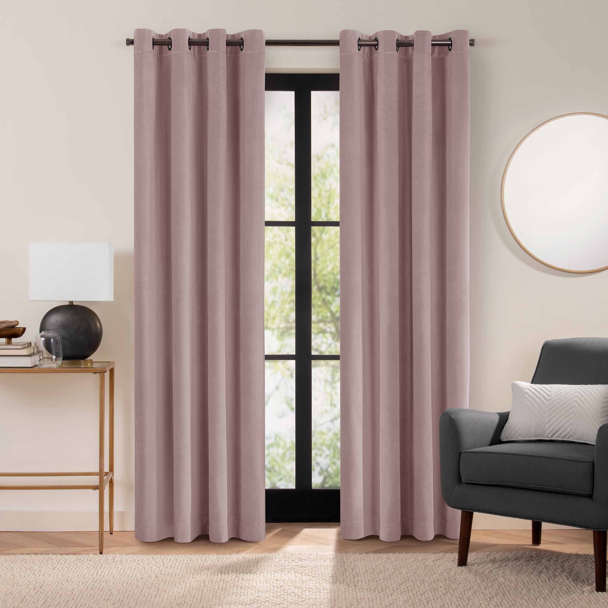 eclipse luxury cotton velvet 100% blackout grommet 96" x 50" curtain window panel in dusty rose