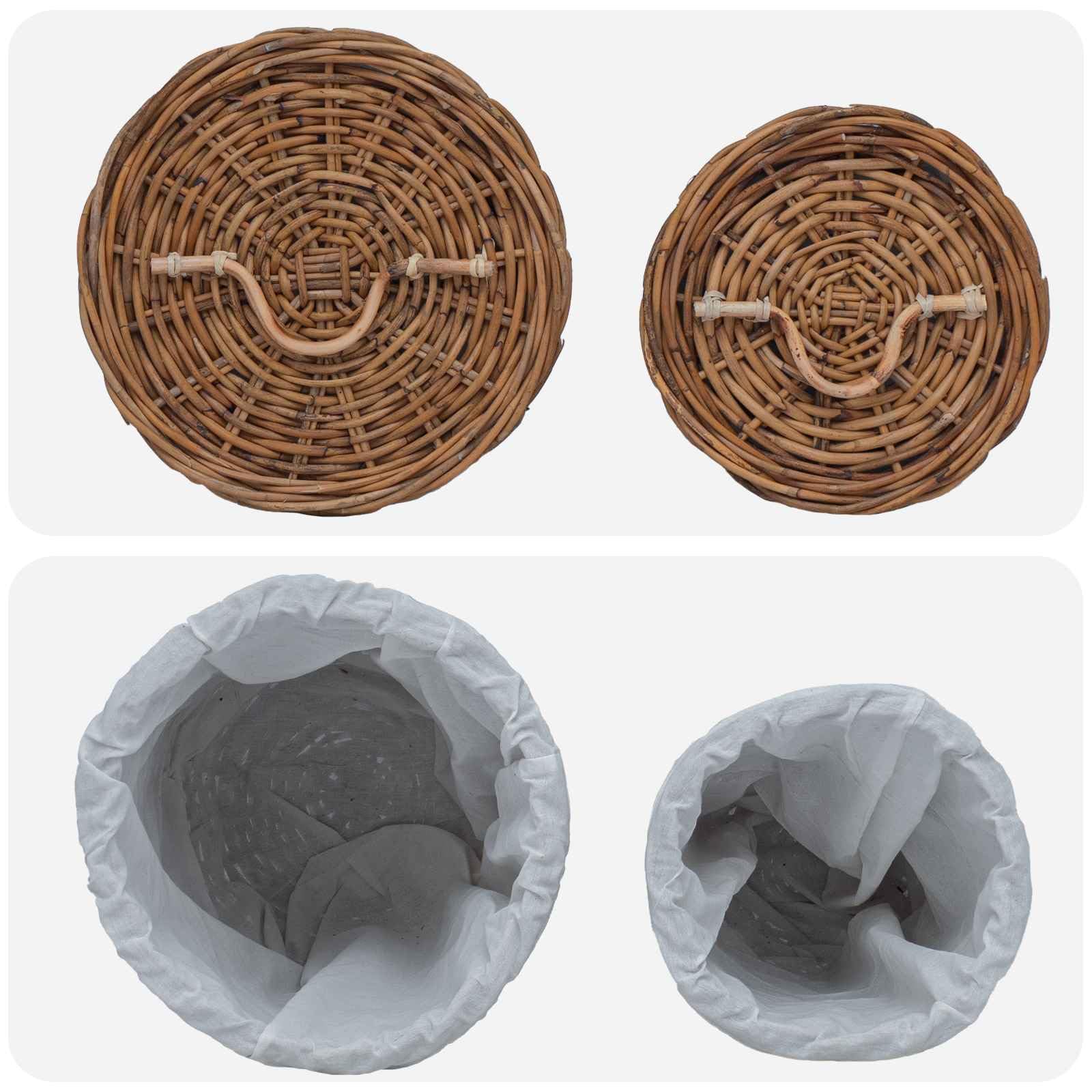 Rattan Wäschekorb 2 Stück mit Deckel, zylindrischer Wäschekorb 2er Set, 42x60 cm und 30x45 cm, geflochtener Wäschesammler mit Griffen für Schlafzimmer Wohnzimmer