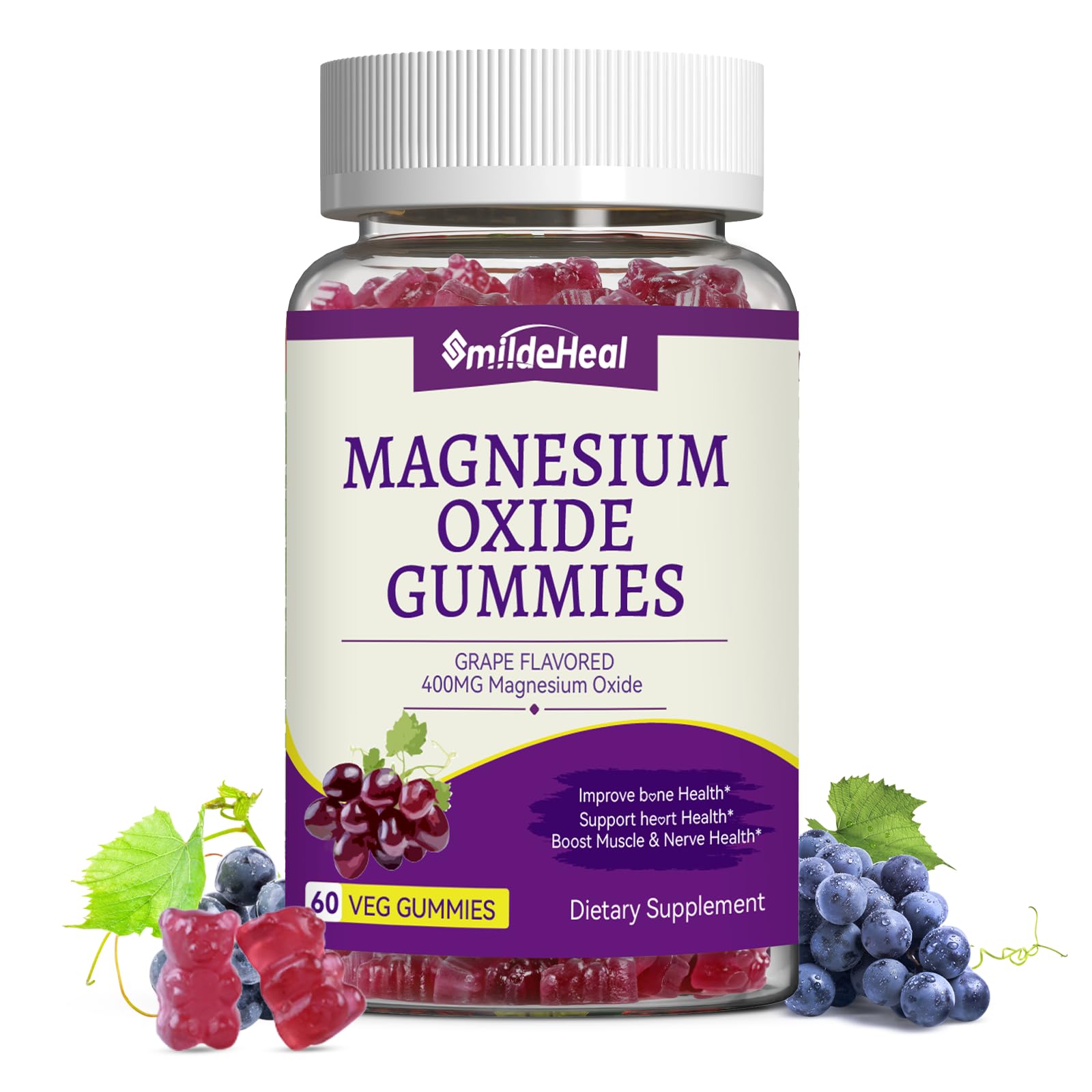 Magnesium Oxide Gummies 400mg - Magnesium Gummies for Women & Adults 60 Count (Pack of 1)