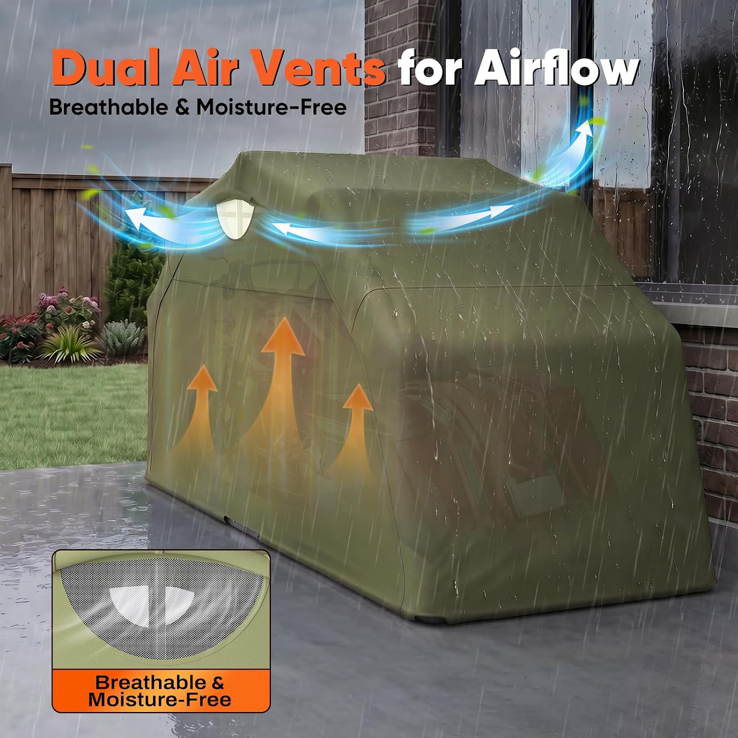 Quictent 136"x 54" Motorcycle Garage Storage Pod Shelter Hard Shell with Code Lock & Carry Bag Heavy Duty Motorcycle Tent with 2 Roll-Up Side Windows - Army Green