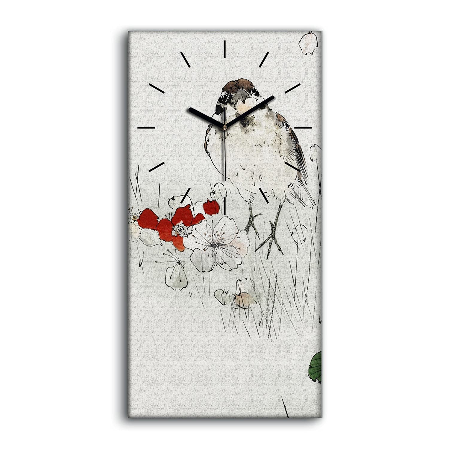 Horloge sur Toile Silencieuse Image Fleurs Asiatiques Déco Chambre