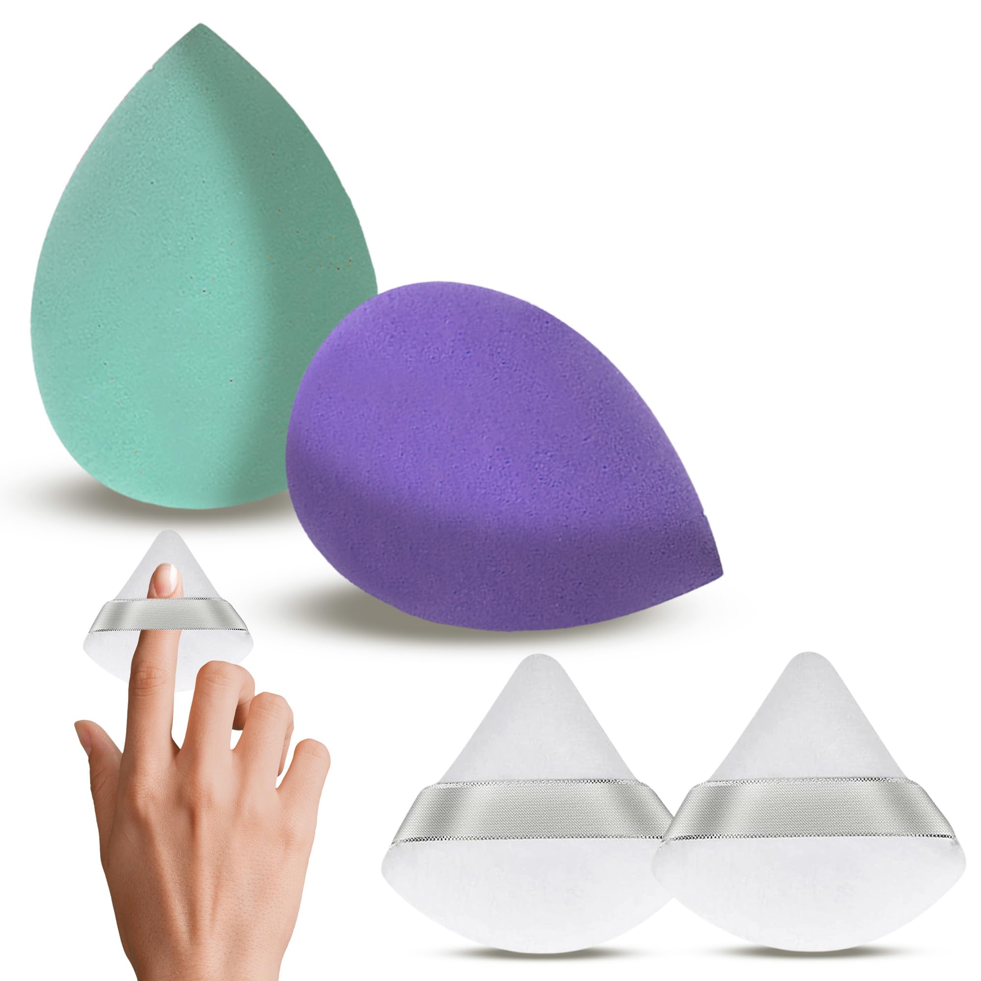 Set maquillaje de belleza | 2 Esponjas maquillaje Beauty Blender para base maquillaje profesional que incluye 2 borlas maquillaje para polvos translúcidos y polvos compactos | Maquillaje mujer