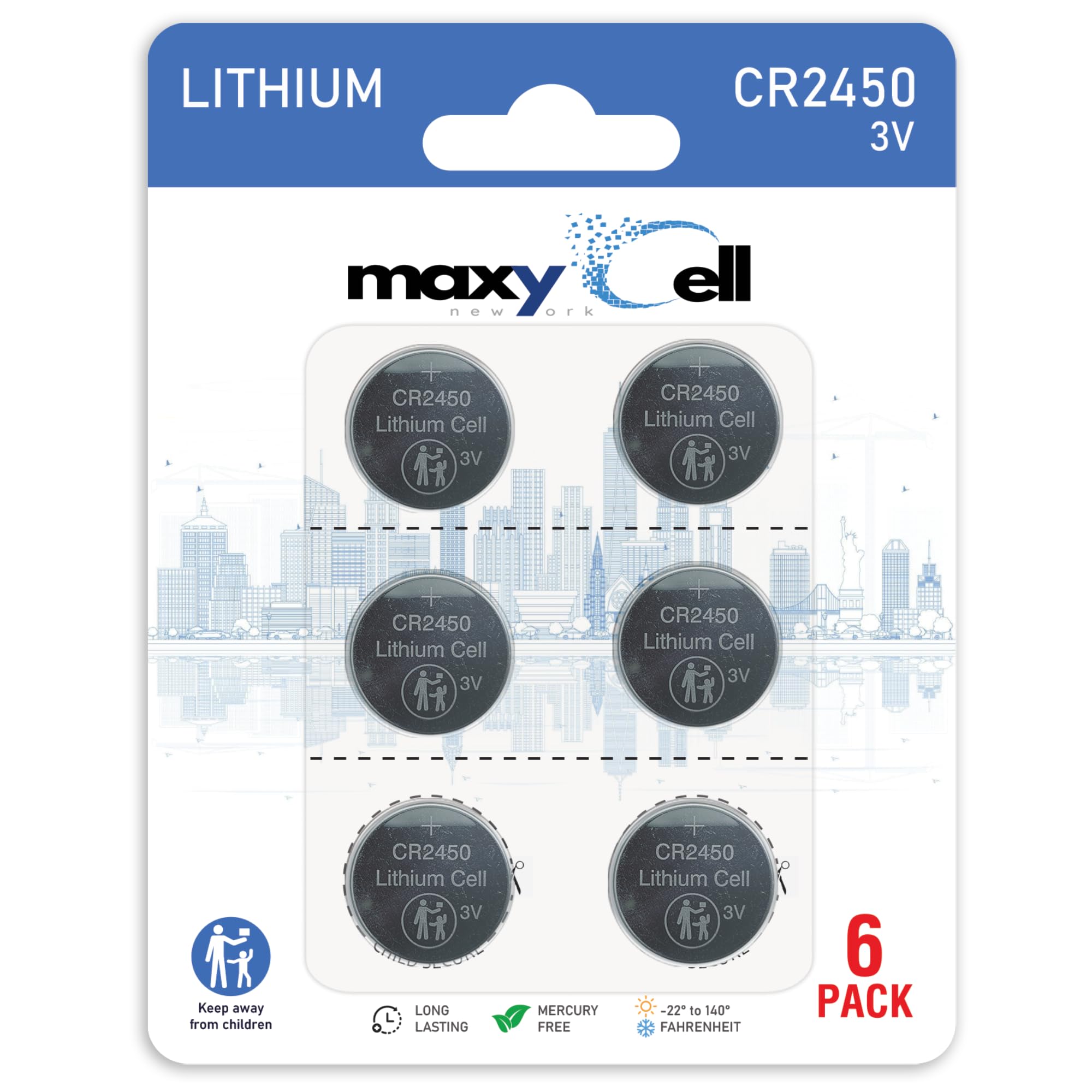 2450 CR2450 - Batteria a bottone al litio, 3 V, ad alta capacità, lunga durata, affidabile per orologi, portachiavi, fitness tracker, dispositivi medici, termometri, design a prova di perdite
