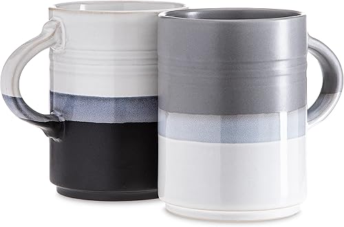 Dwell Studio Juego de 2 tazas de café de gres tazas de café estampadas en degradé tazas para té café con leche y chocolate caliente 16 onzas aptas