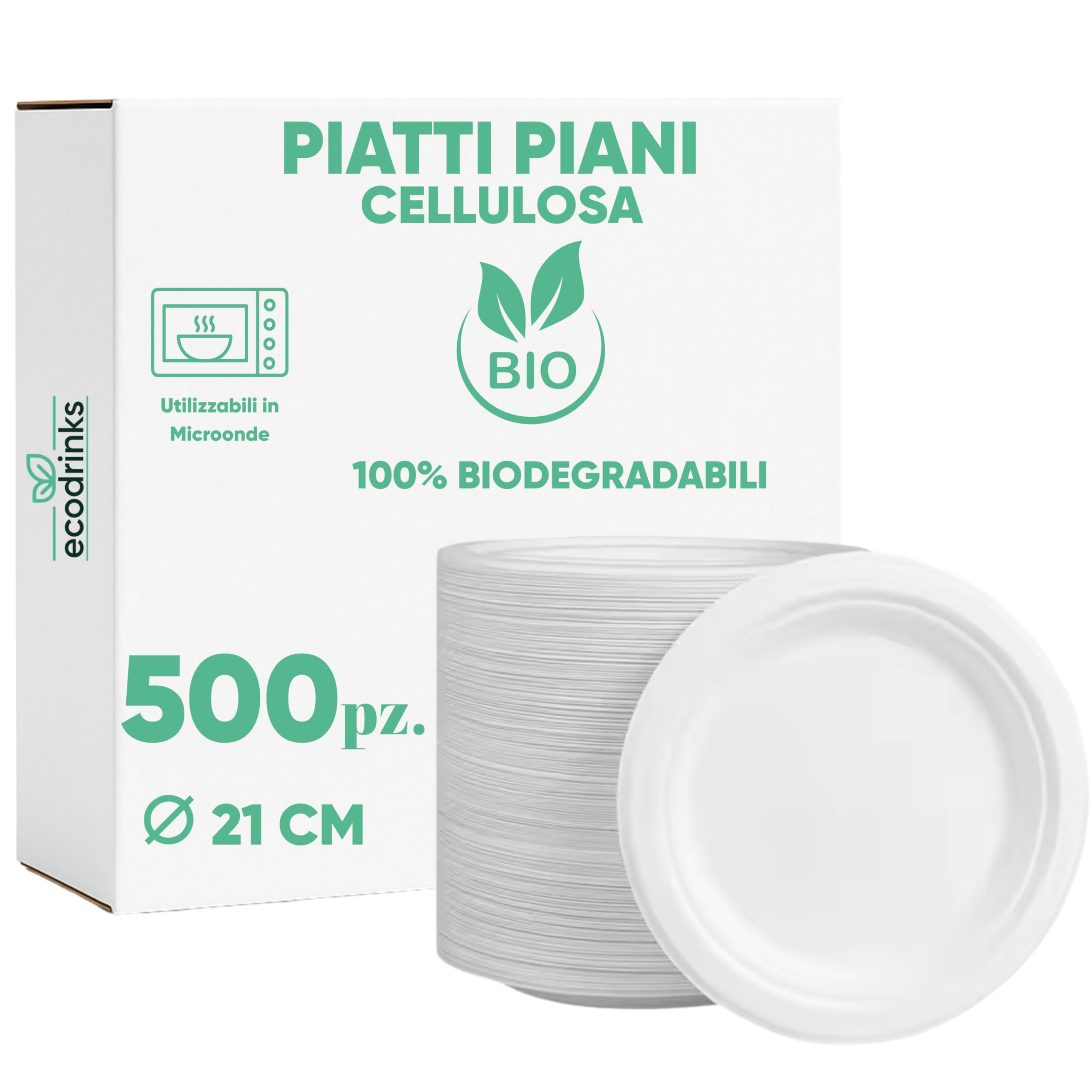marketcaffe Set di 500 Piatti Piani in Polpa di Cellulosa Biodegradabili e Compostabili - Eco-Friendly e Resistenti, Ideali per Eventi e Feste, 100% Biodegradabili