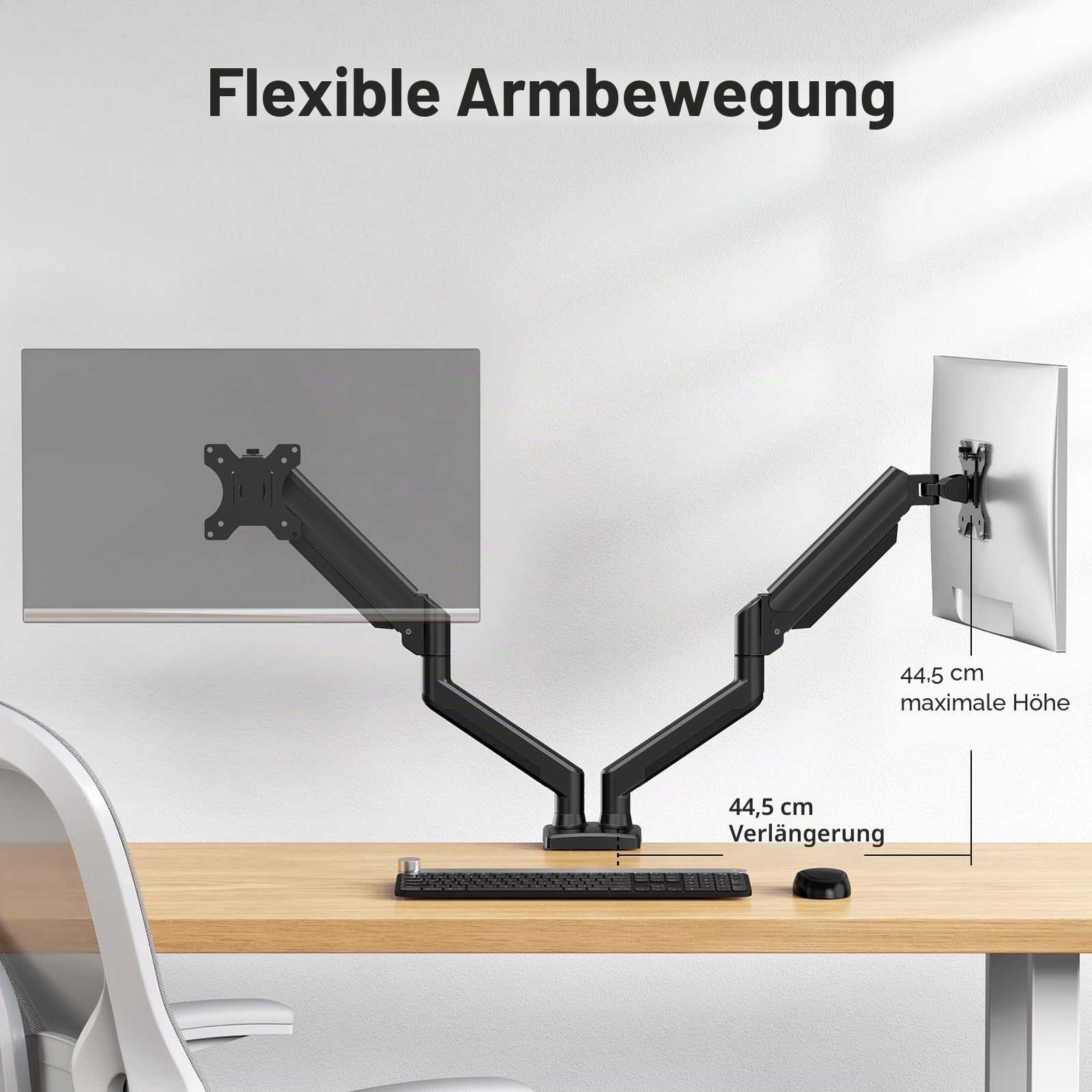 HUANUO Monitorhalterung für 2 Monitore, Stabile & Ergonomische Dual Monitor Arm bis 32 Zoll, Höhenverstellbar, Neig- & Drehbar, VESA 75/100, bis 10 kg pro Arm