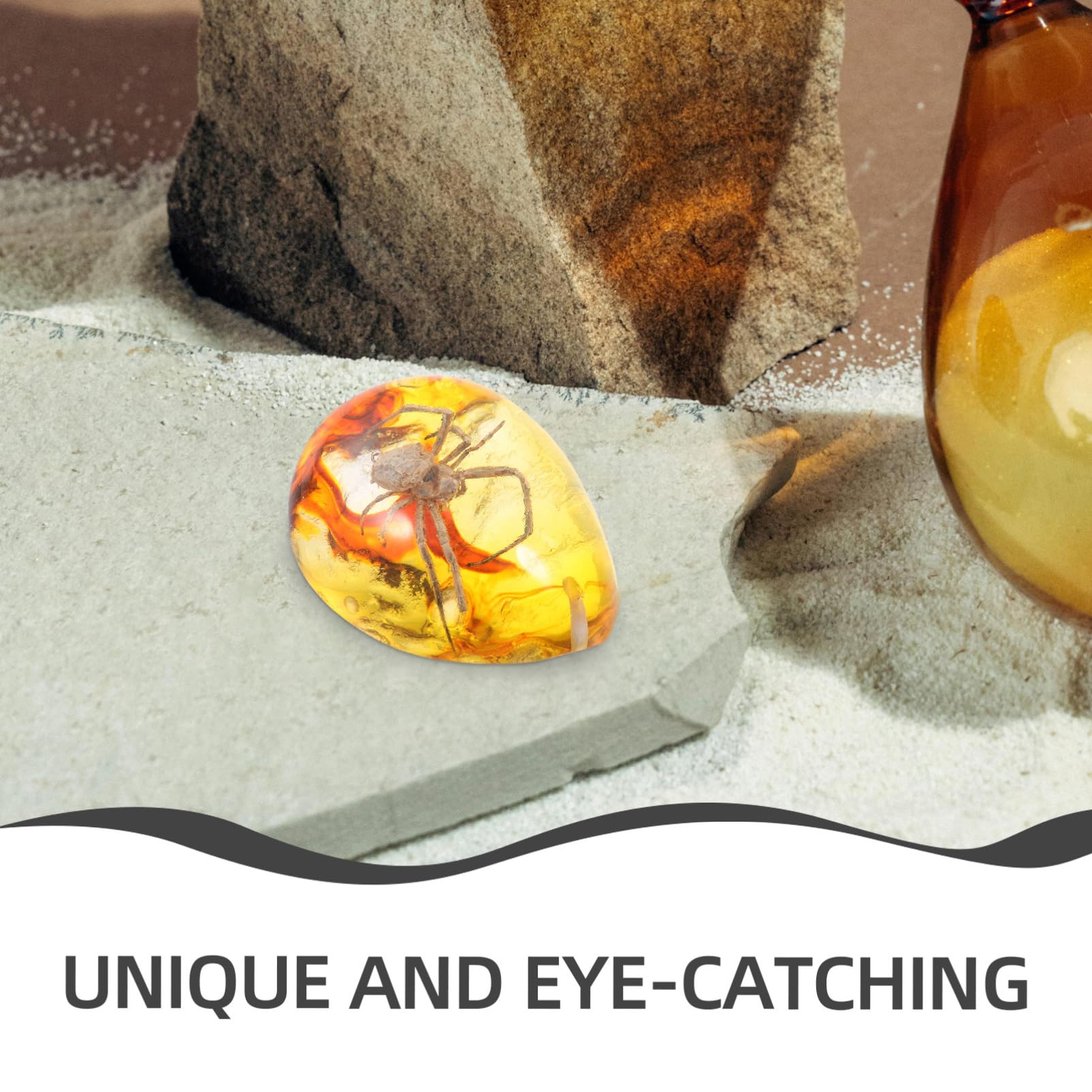 Homoyoyo Amber Fossil Insect Specimen Pendant - Natural Yellow Crystal Home Decor Collectible Oval Stone