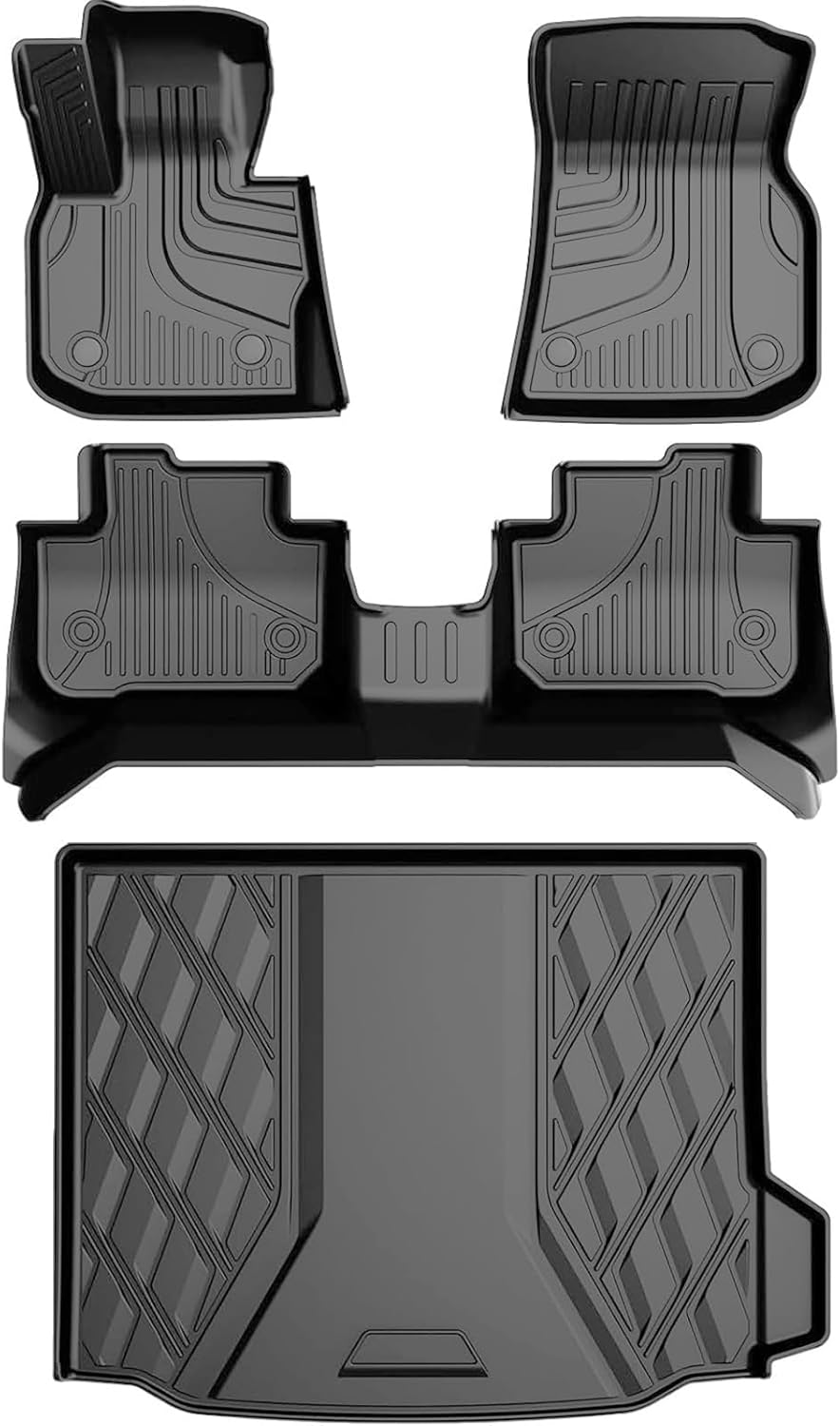 Original Floor Mats and Cargo Liner Compatible with 2018-2024 BMW X3 - Custom Fit All Weather TPE Rubber Floor Liners for BMW X3 30i M40i X3M (Only for car Without Spare tire) (Not Fit X3 xDrive30e) 2018-2024 X3 Floor Mats & Cargo Liner
