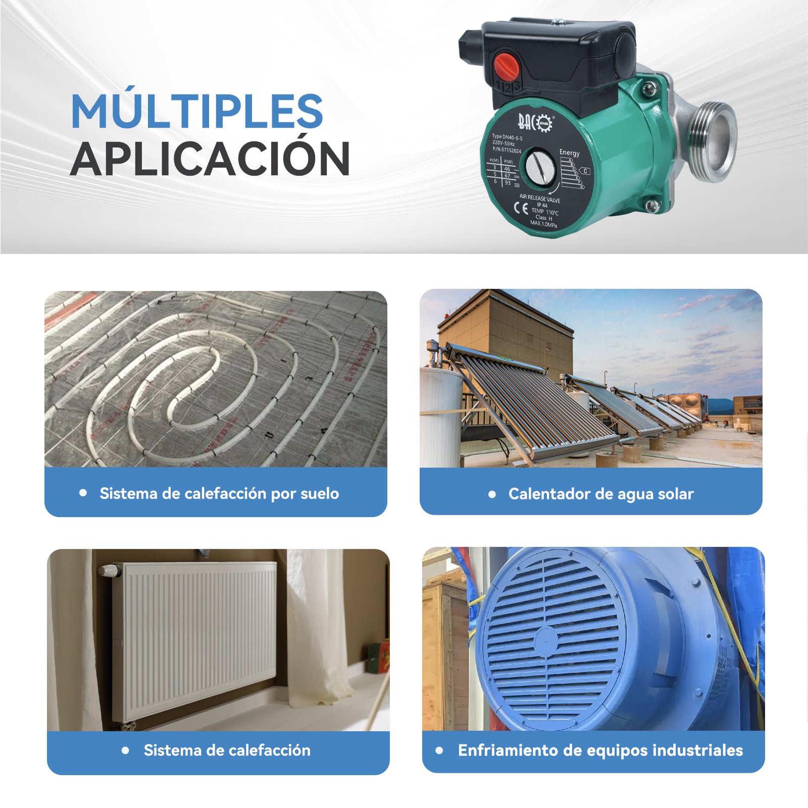 BACOENG Bomba de Circulación RS25/6-180 Acero Inoxidable Bombas de Recirculacion Calefacción para Sistemas Circuladora Calefaccion Central 220V/50Hz
