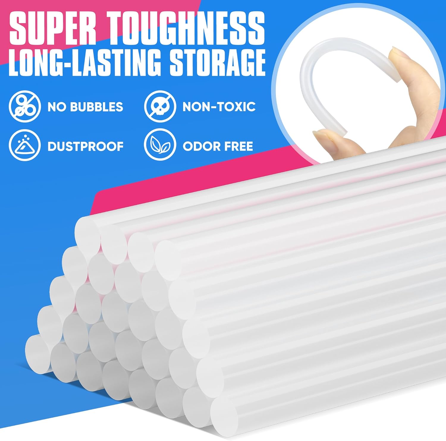 EZUVITA Full Size Hot Glue Sticks, 0.43” Dia x 6” Long, 50-Pack Clear Hot Melt Glue Gun Sticks for All-Temp Full Glue Guns, Multipurpose for DIY Art Craft General Repairs, Festival Decorations