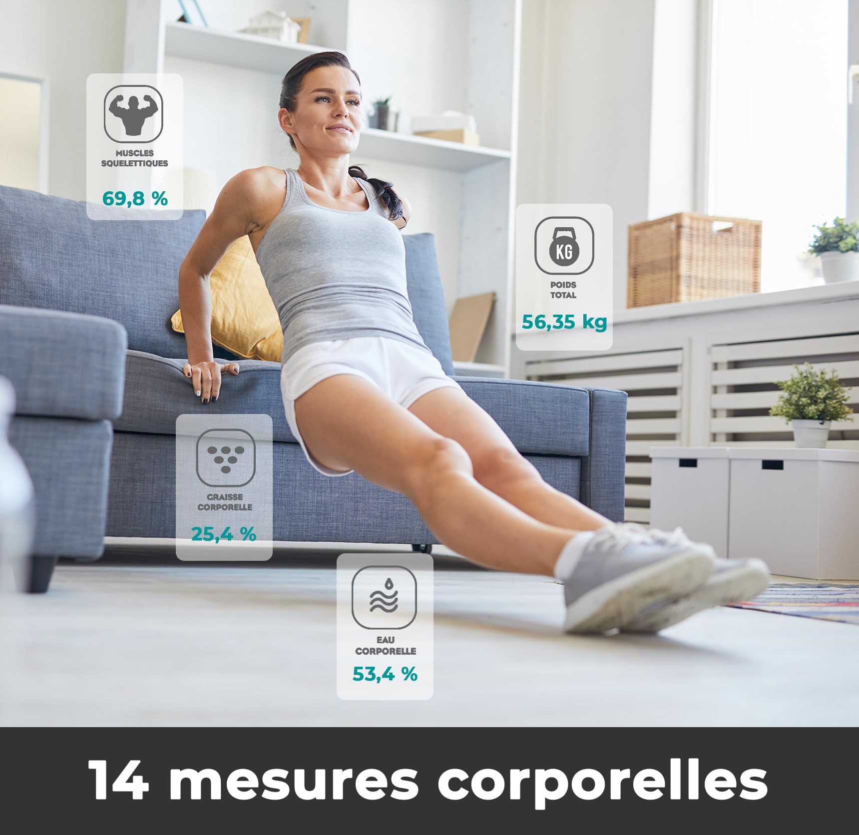 LITTLE BALANCE 8861 i-Lumi, Pèse-personne connecté, Balance Impédancemètre connectée, 14 données corporelles, 180 kg, Verre trempé, Noir