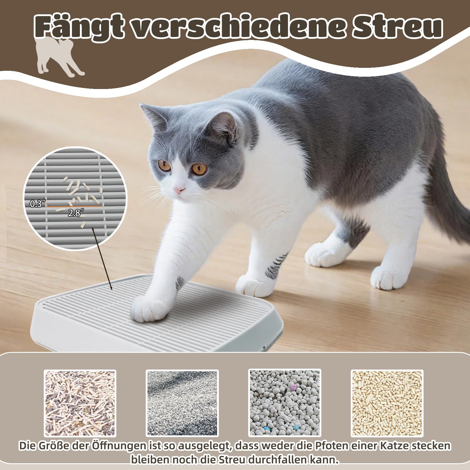 Katzenrampe für Katzentoilette, Katzen-Trittleiter mit Filterfunktion, doppellagige, waschbare und leicht zu reinigende Katzentoilettenmatte, geeignet für kleine und ältere Katzen (grau)