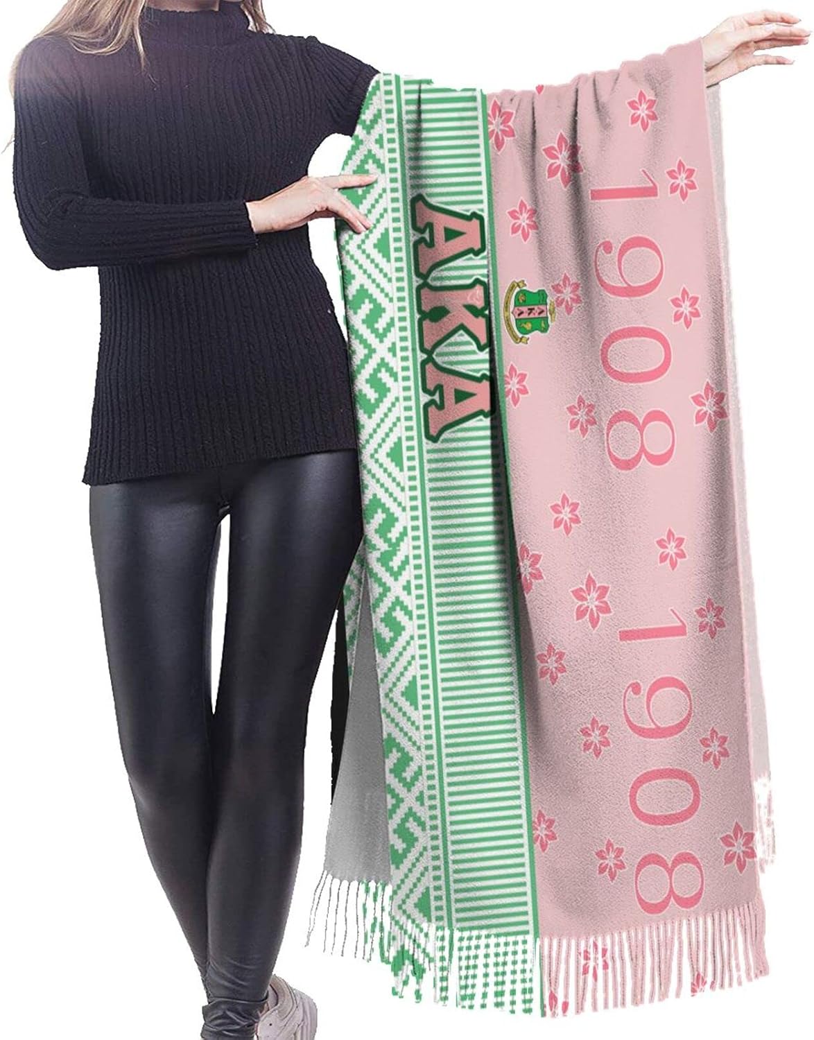 AKA Scarf Womens Summer Pashmina Shawl Wrap Soft Cozy Sorority Gift Scarves for Women Black One Size - Image 4