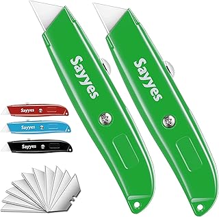 Sponsored Ad - sayyes Box Cutter, 2-Pack Retractable Utility Knife with 10-Piece SK5 Blades, Durable Aluminum Box Cutter f...