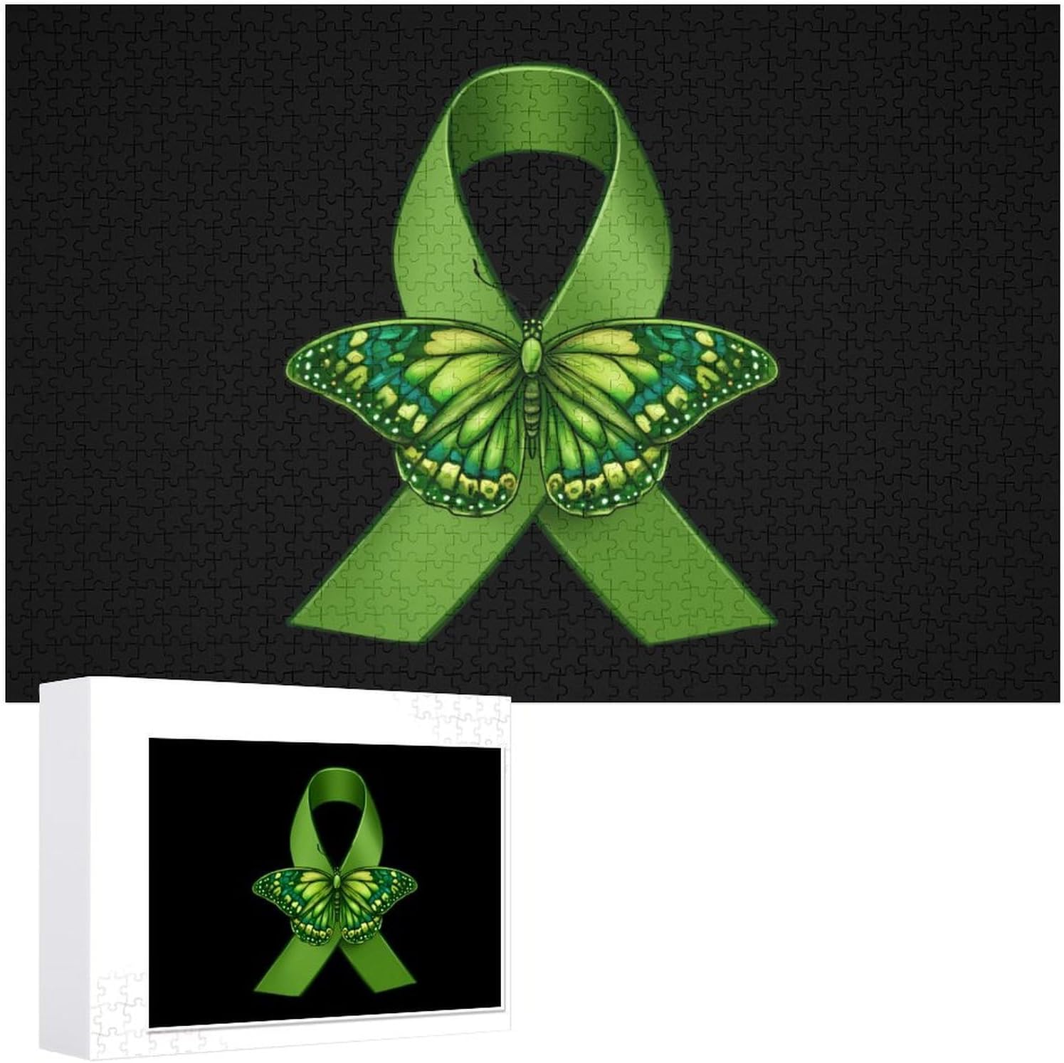Butterfly Ribbon Green Lymphoma Cancer Puzzles for Adults 1000 PCS Wooden Jigsaw Puzzle Wall Decor Christmas